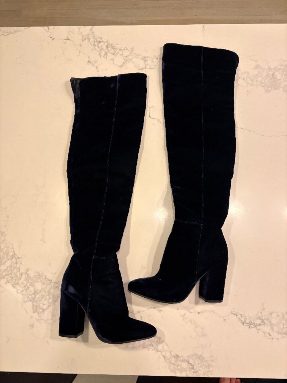 Gianvito Rossi "Rolling High" Over-the-Knee block-heel boots dark blue velvet